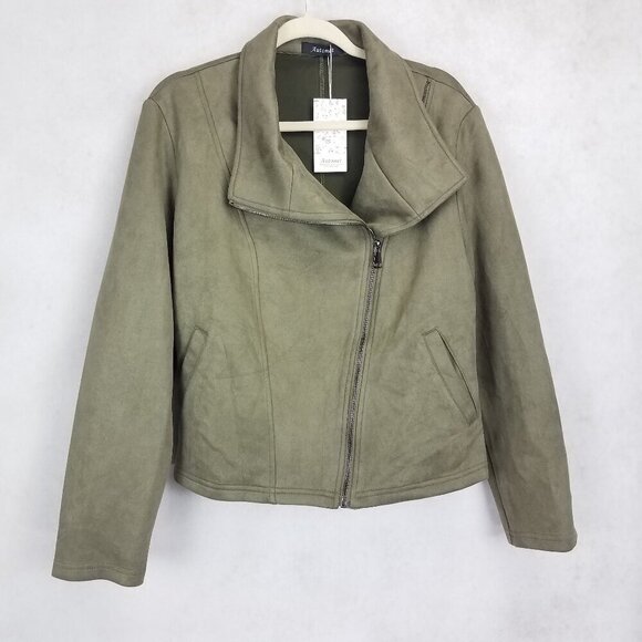 NEW Automet Women's XL Asymmetrical Zipper Moto Jacket Faux Suede Green NWT $50 - Picture 1 of 10